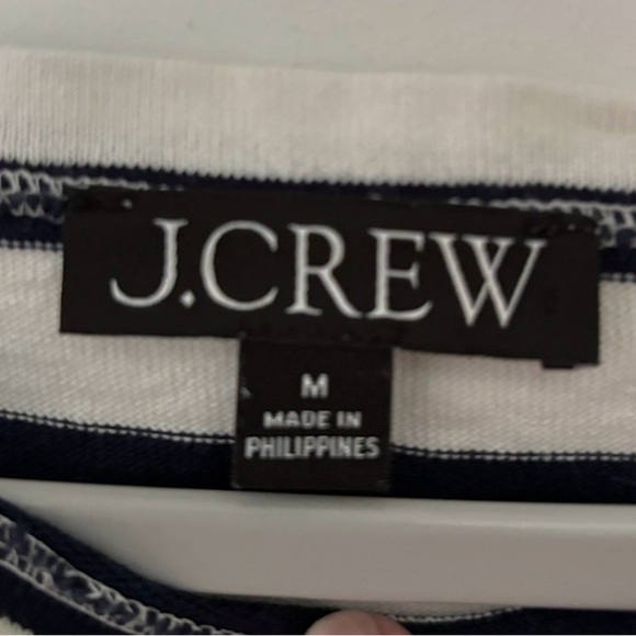 J Crew women boatneck white shirt black navy stripe size M Cotton 3/4 sleeve - Picture 3 of 8